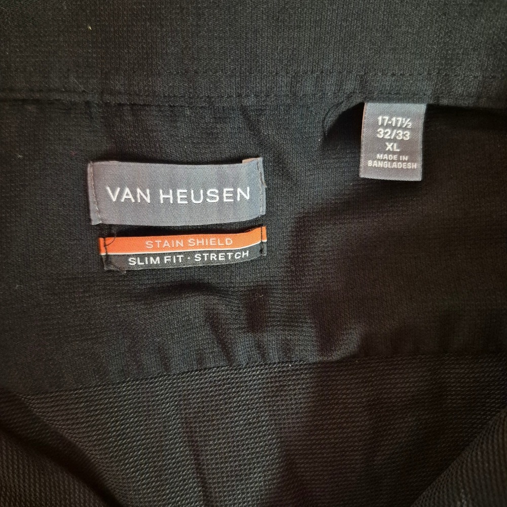 Van Heusen Mens XL Black Stain Shield Slim Fit Stretch Long Sleeve Dress Shirt - Picture 3 of 5